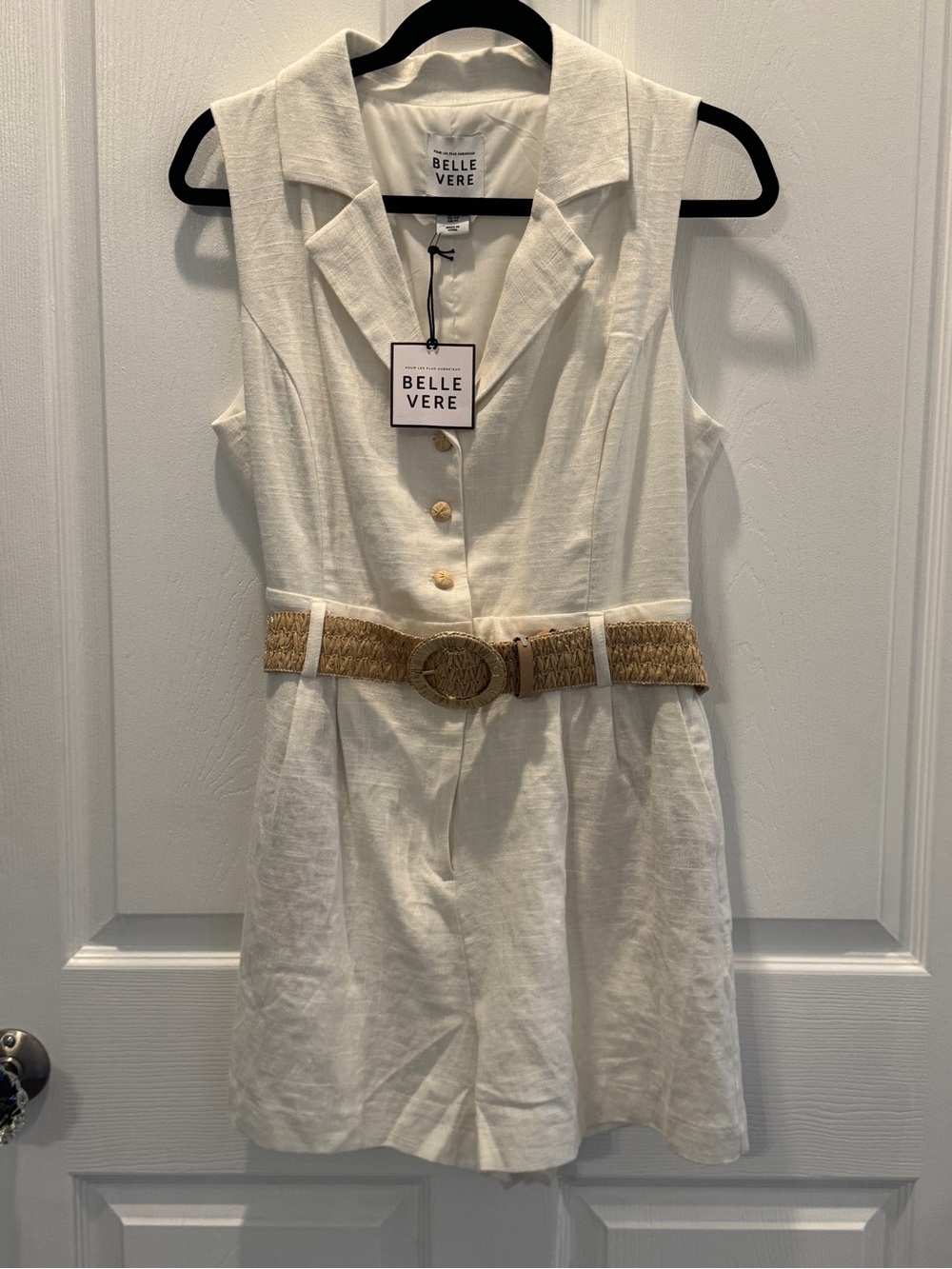 Belle Vere Linen-Blend Romper with woven belt